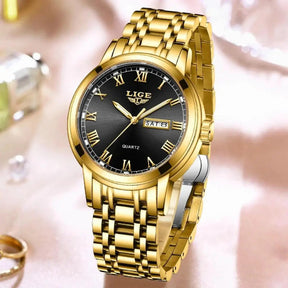 Relógio Feminino Dourado Lige Luxo